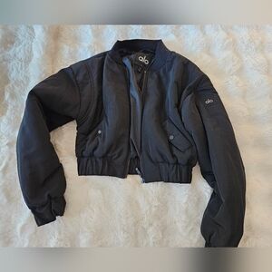 ALO Yoga Cropped Break Line Bomber Jacket Black